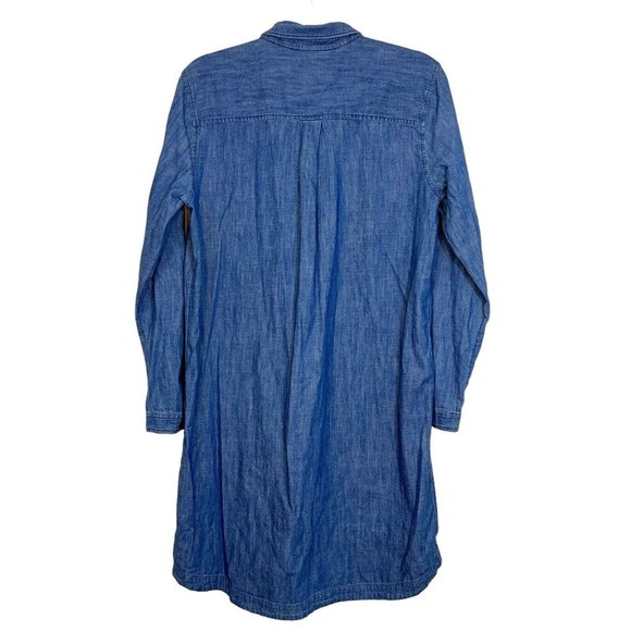 Old Navy L Blue Jean Long Sleeve 1/2 Button Up Knee Length Shirt Dress Sz Large - Picture 2 of 9